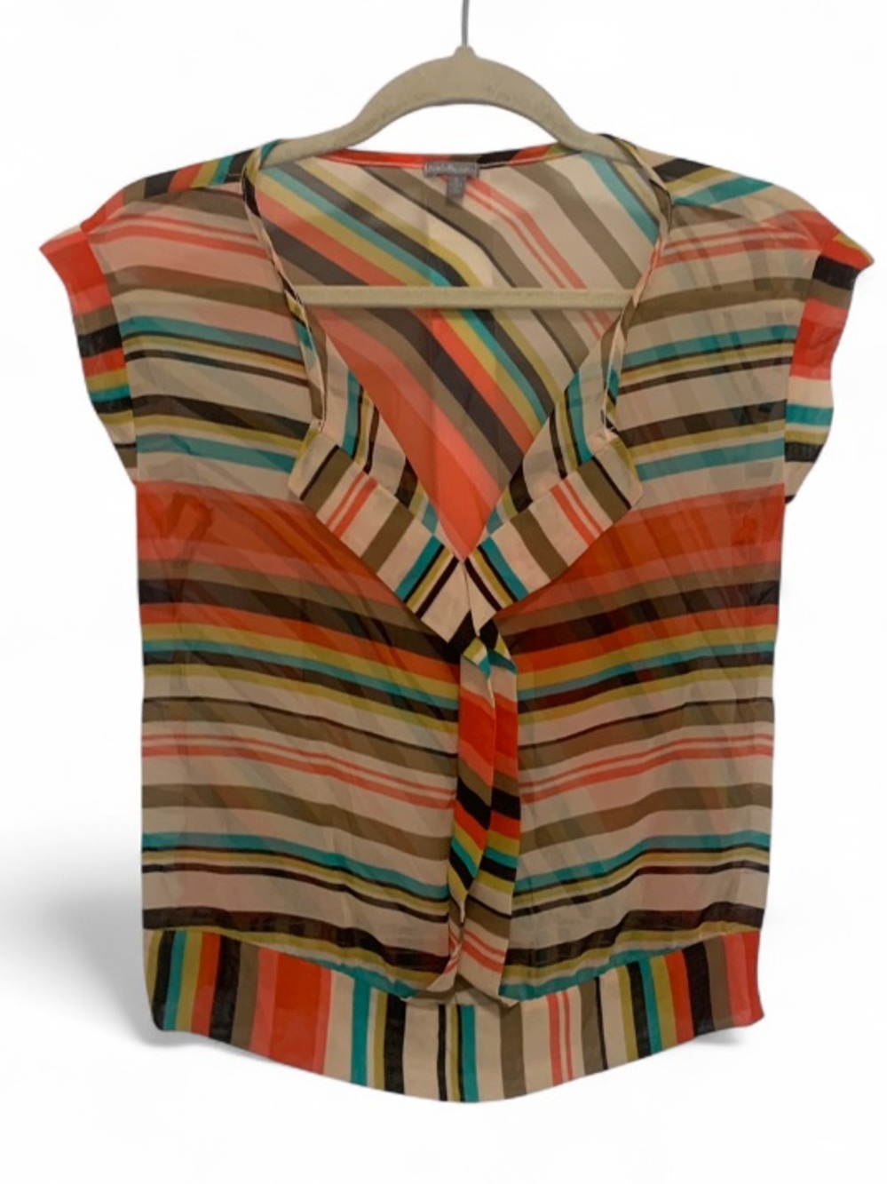 Y2K Charlotte Russe Striped Cap-Sleeve V-Neck Blouse in Multi-Color